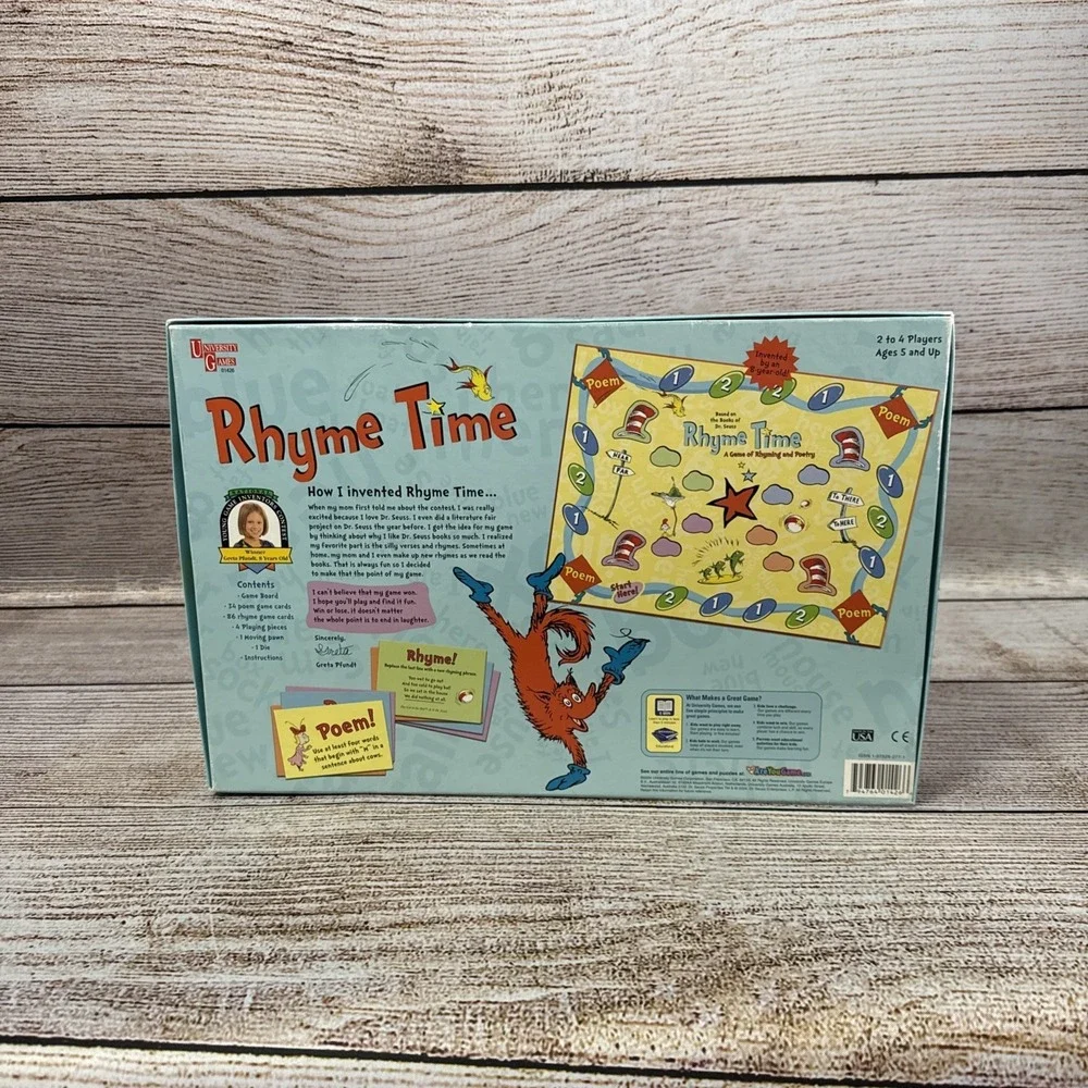 2004 Dr. Seuss Rhyme Time Board Game University Games The Cat in the Hat